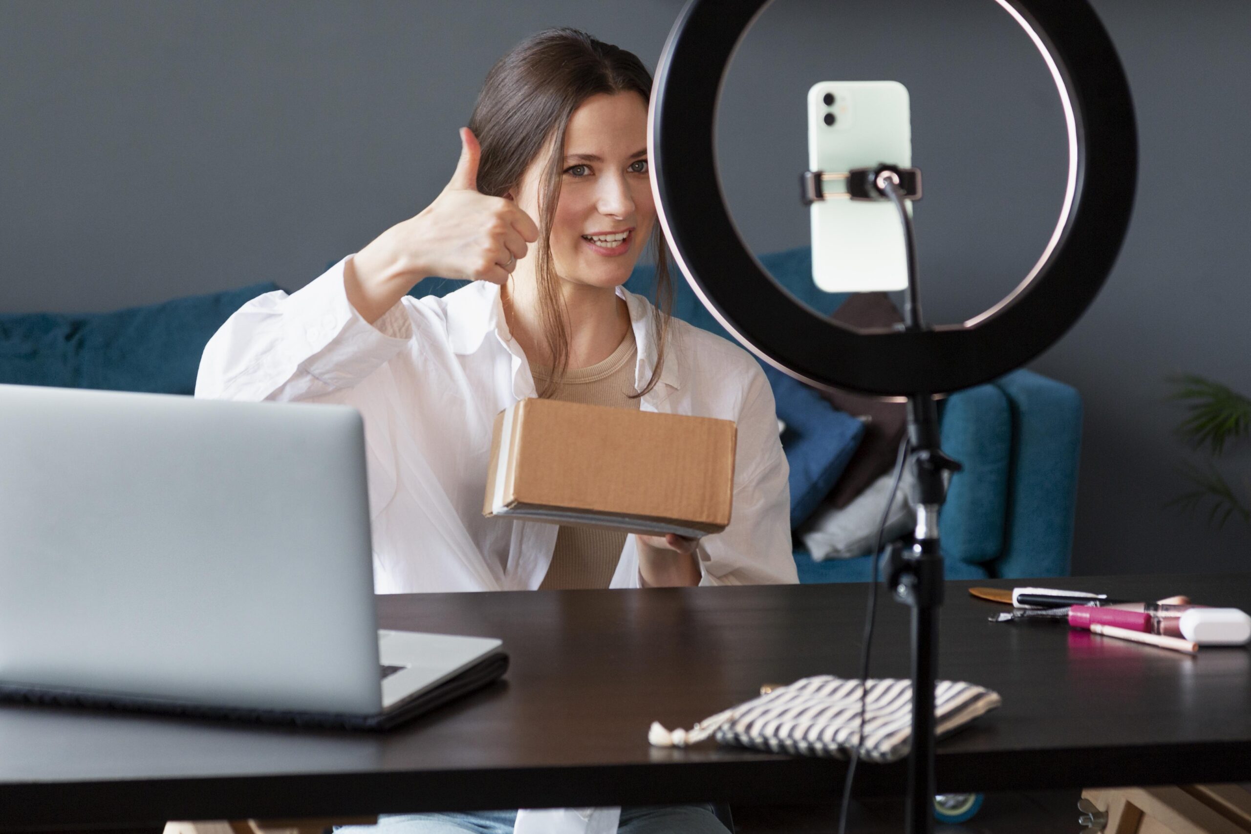 young-woman-making-unboxing-vlog